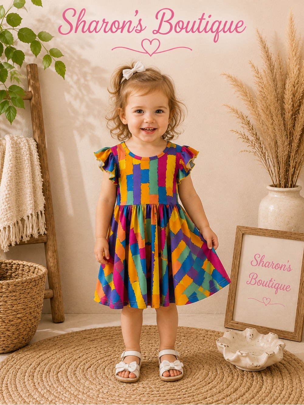 Dot Dot Smile Girls 2T Rainbow Color Block Flutter Sleeve Dress NWT